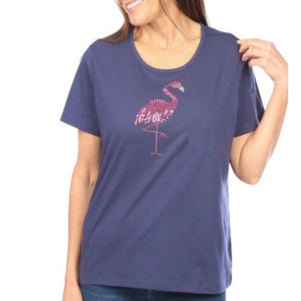 Coral Bay Embellished Flamingo Shirt SMALL PETITE (2121)